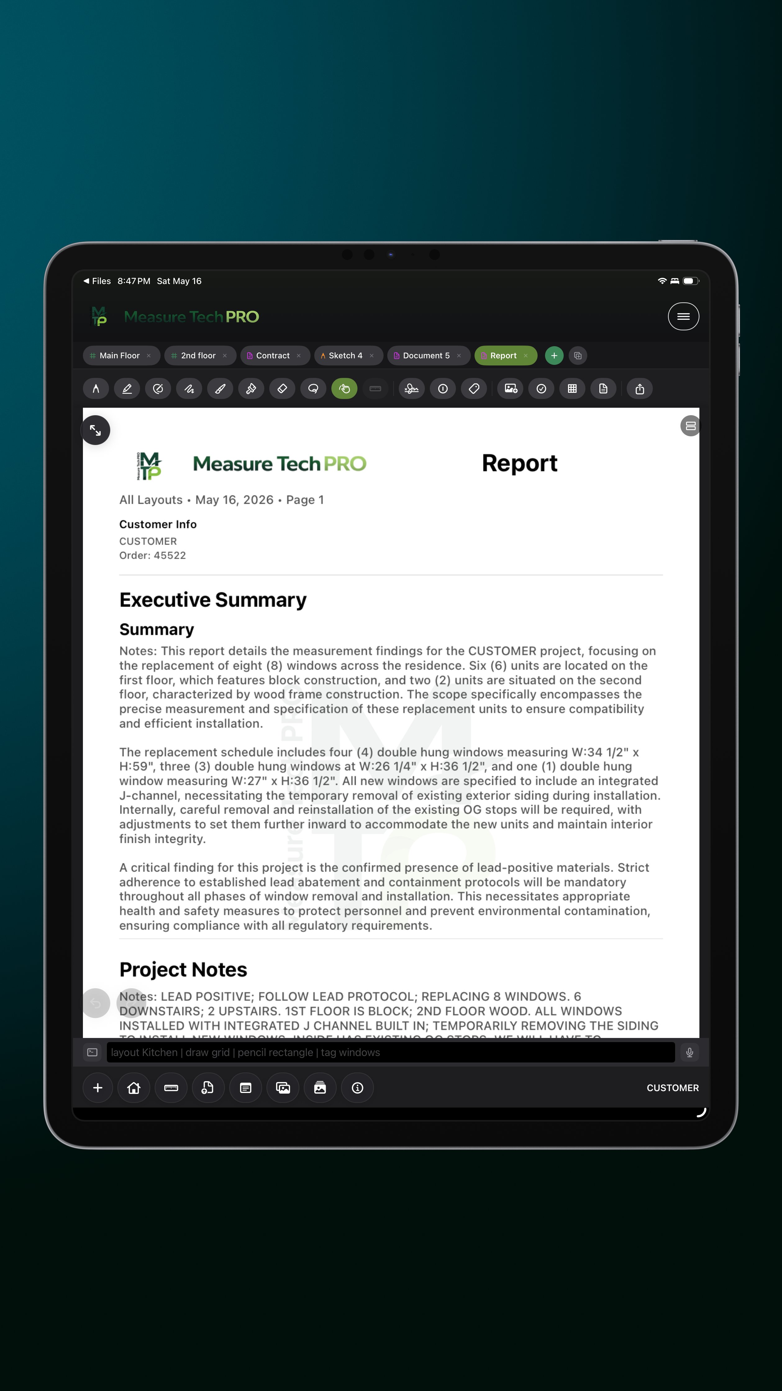 Measure Tech PRO Document Layout — report view
