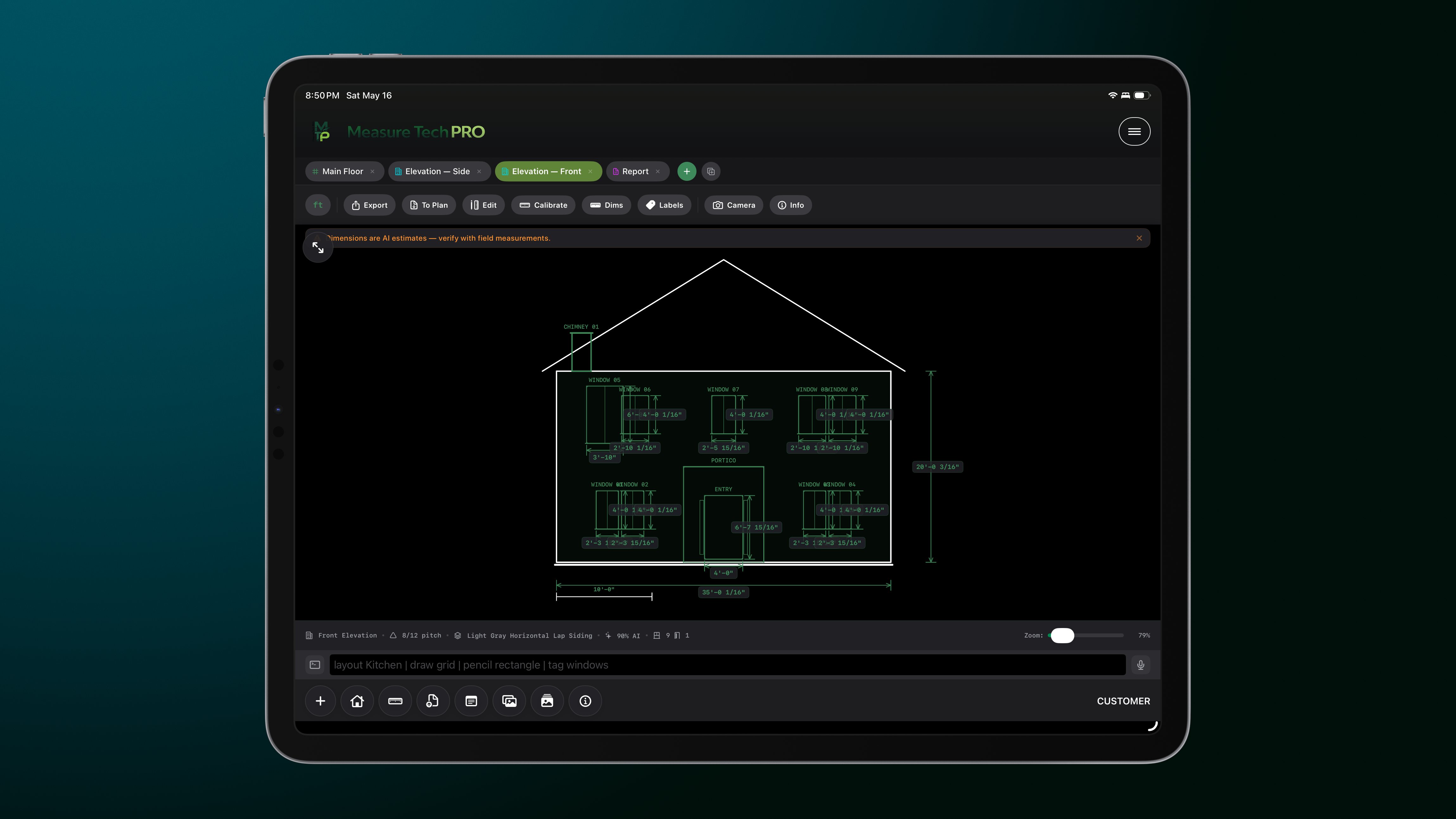 Measure Tech PRO Elevation Scanner — AI-generated building blueprint