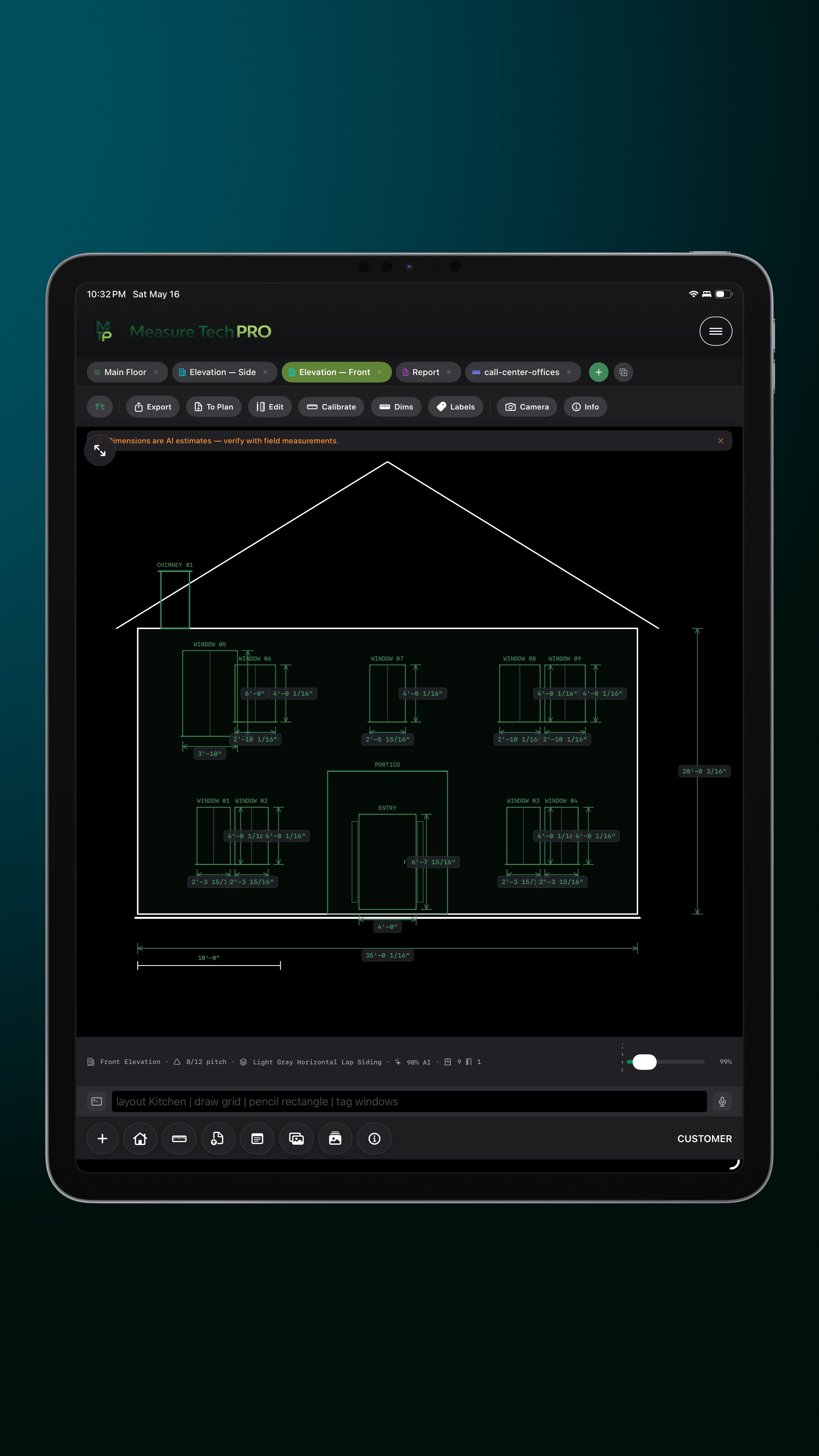 Window installer using Measure Tech PRO elevation scanner blueprint
